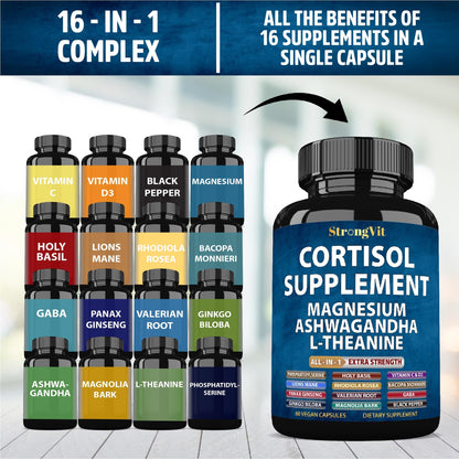 StrongVit dietary supplement capsules for lower anxiety and better sleep.