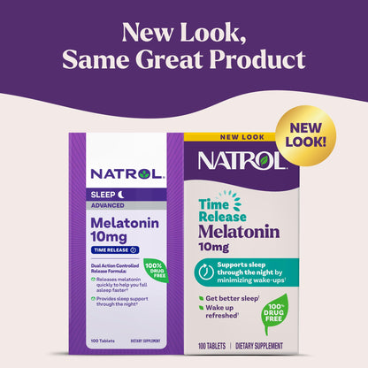 Natrol Melatonin dual layer controlled release technology visualization on packaging label