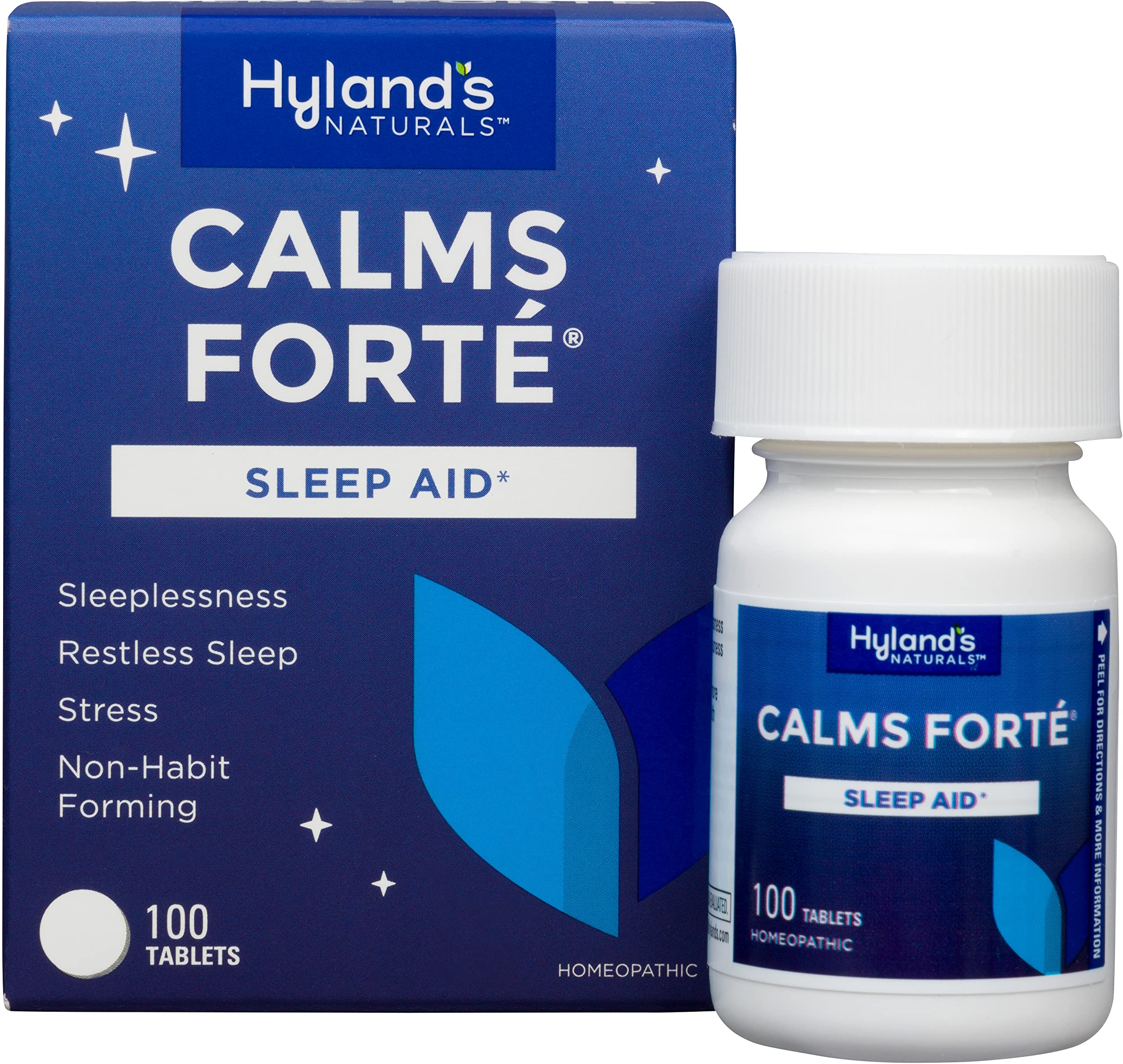 Hyland's Calms Forte stress relief tablets supplement facts and homeopathic ingredients label