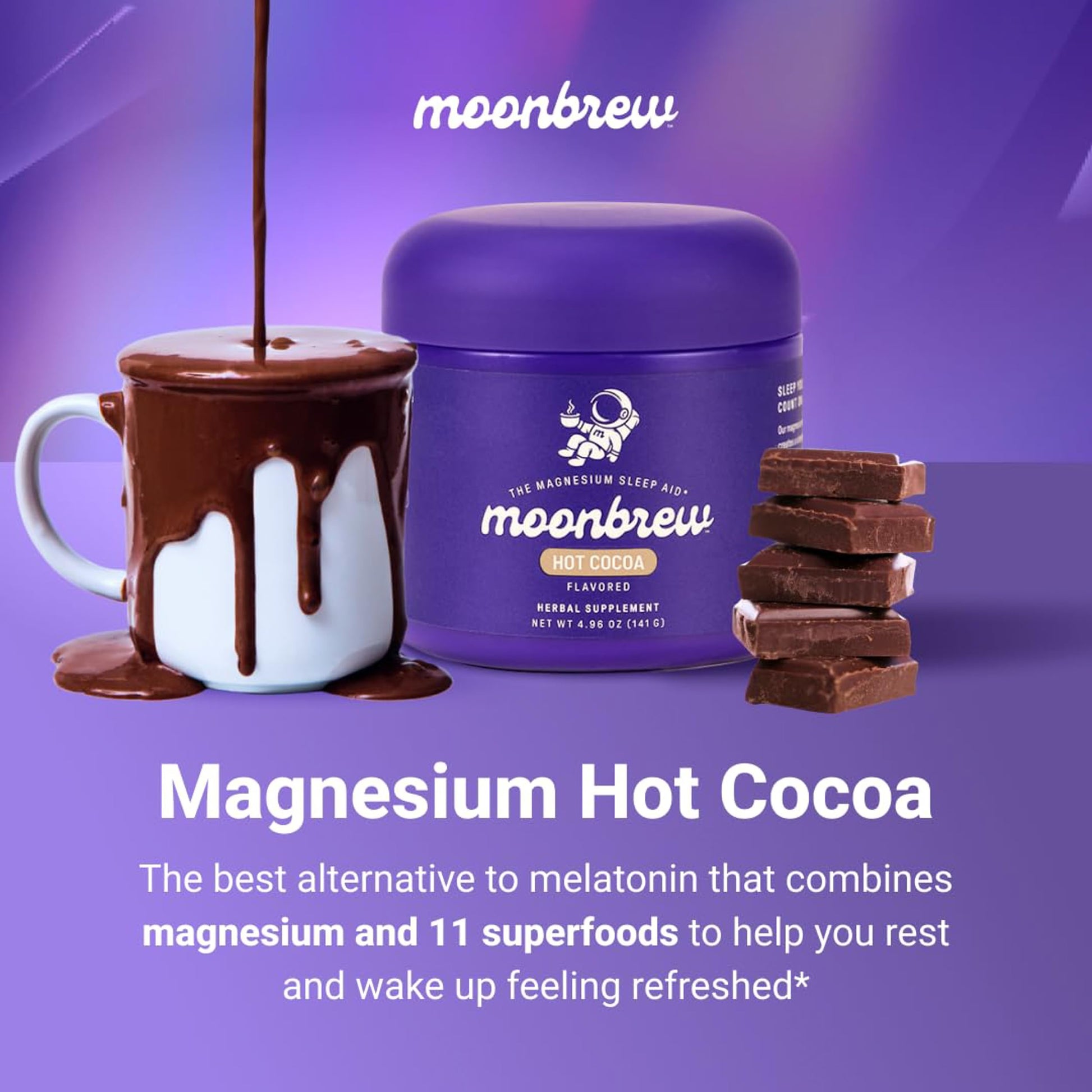 MoonBrew sugar free sleepy hot chocolate in a mug