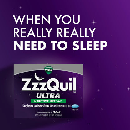 ZzzQuil Ultra 48 count non habit forming adult sleep support tablets side panel warnings
