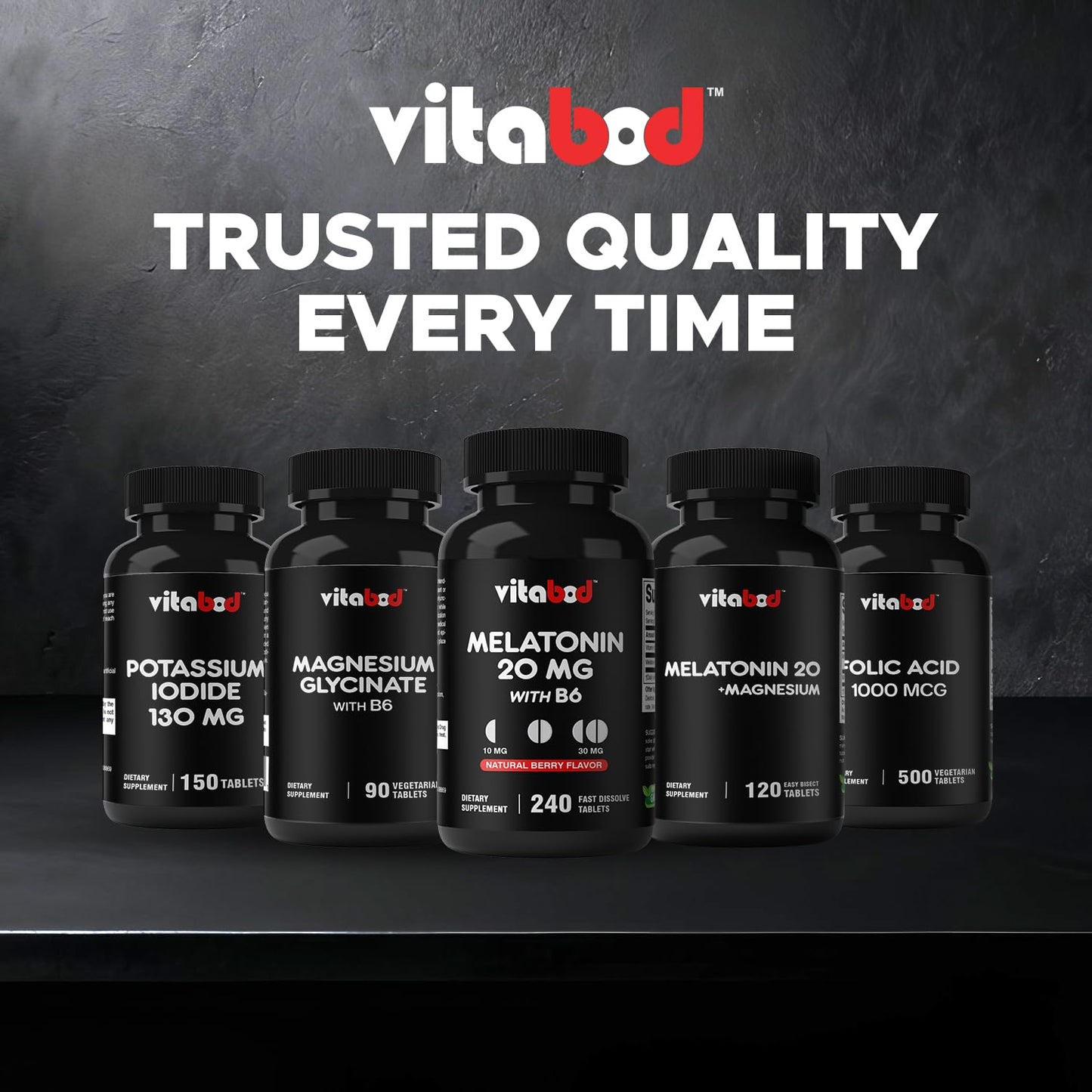 Authentic USA imported Vitabod Melatonin fast dissolve tablets nutritional information panel.