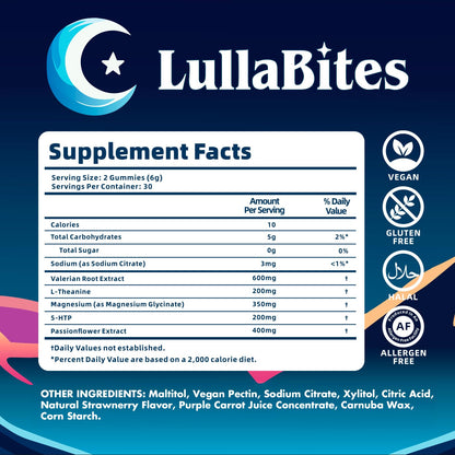 LullaBites authentic USA imported dietary supplement packaging close up view
