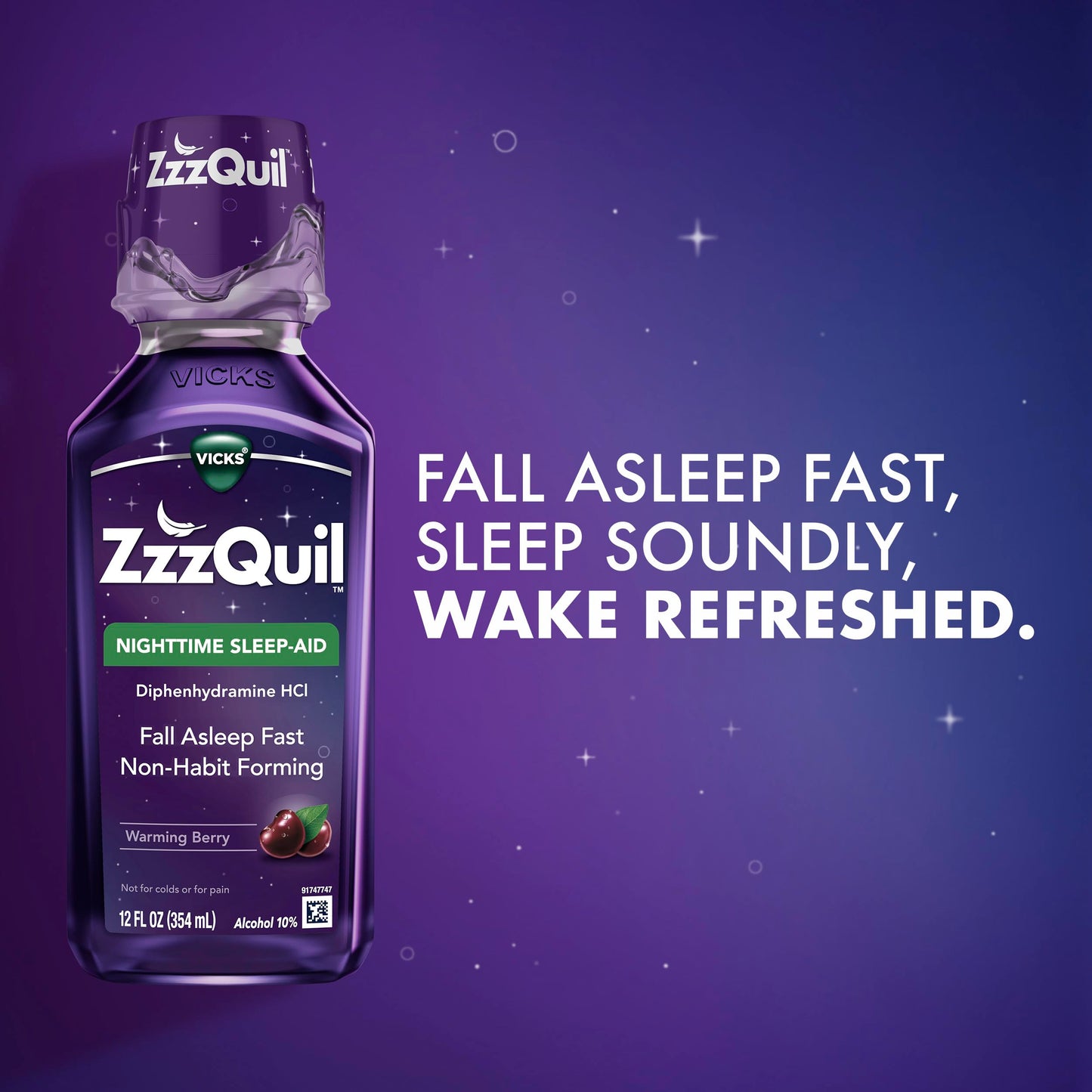 ZzzQuil 50 mg diphenhydramine hydrochloride liquid supplement facts label close up