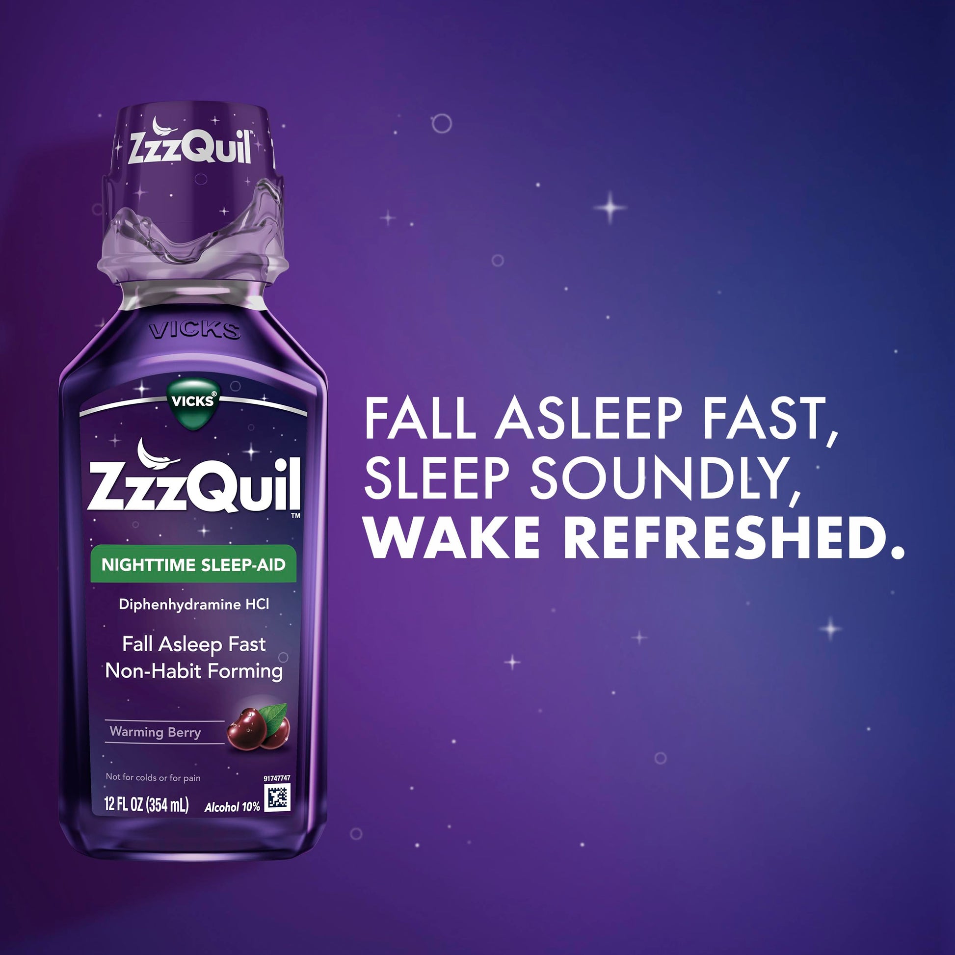 ZzzQuil 50 mg diphenhydramine hydrochloride liquid supplement facts label close up