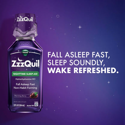 ZzzQuil 50 mg diphenhydramine hydrochloride liquid supplement facts label close up