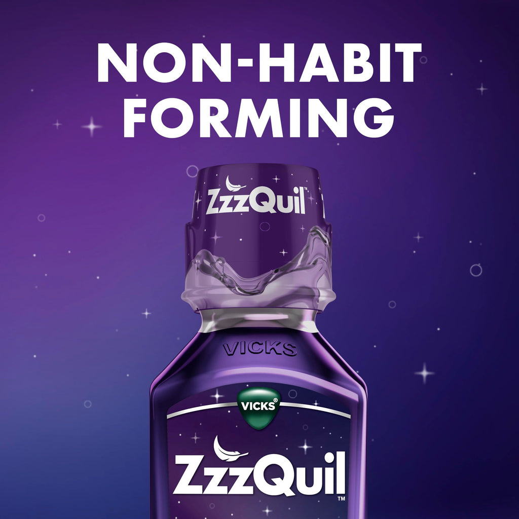 Vicks ZzzQuil warming berry non habit forming sleep remedy directions for use