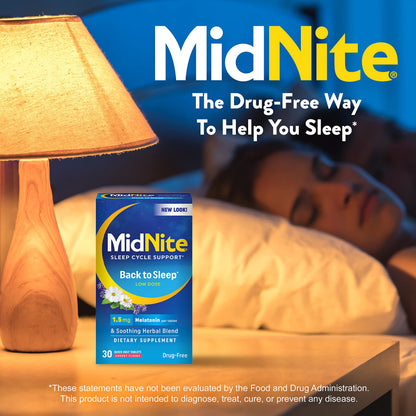 MidNite sleep cycle support chewable tablets nutritional facts label