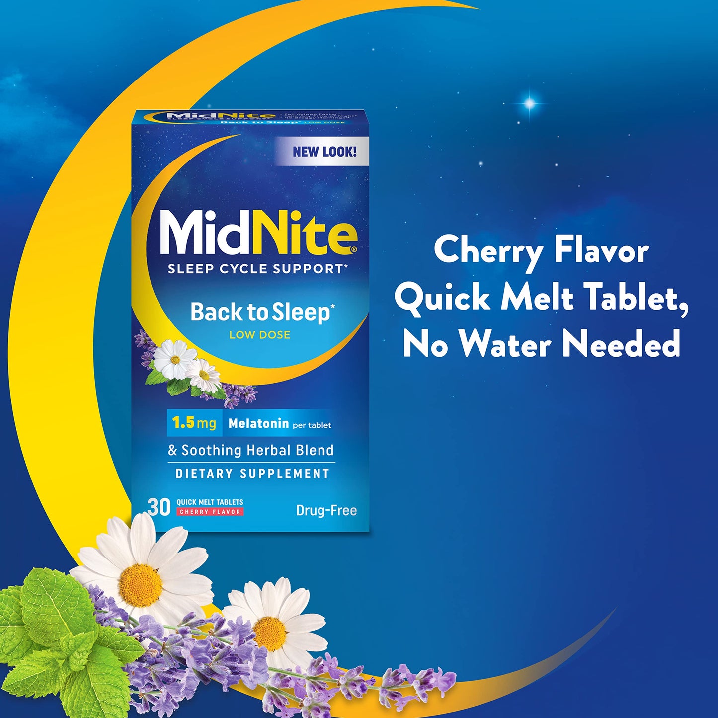 MidNite gluten free non habit forming sleep support tablets box side