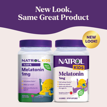 Natrol children sleep gummies packaging showing raspberry flavor details