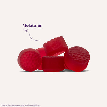 Side angle view of USA imported children melatonin safety seal bottle