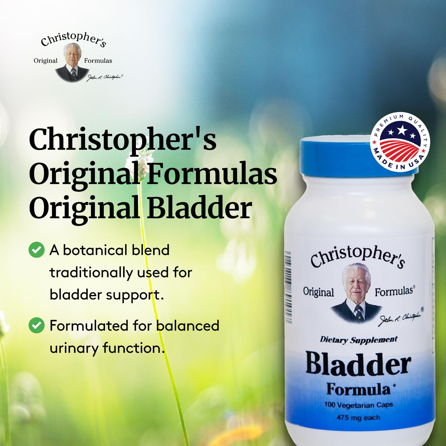 Authentic USA sourced Christopher's Original Formulas Bladder Formula 100 capsules nutritional facts label