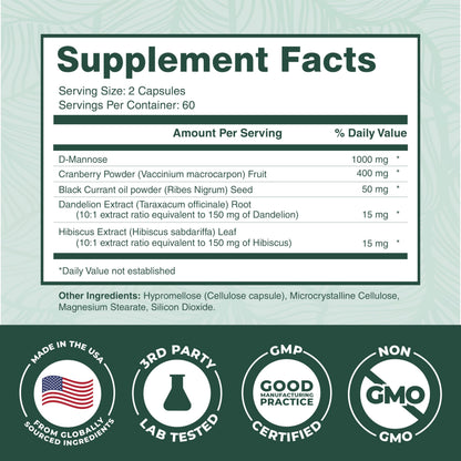 Authentic USA imported D-Mannose supplement bottle