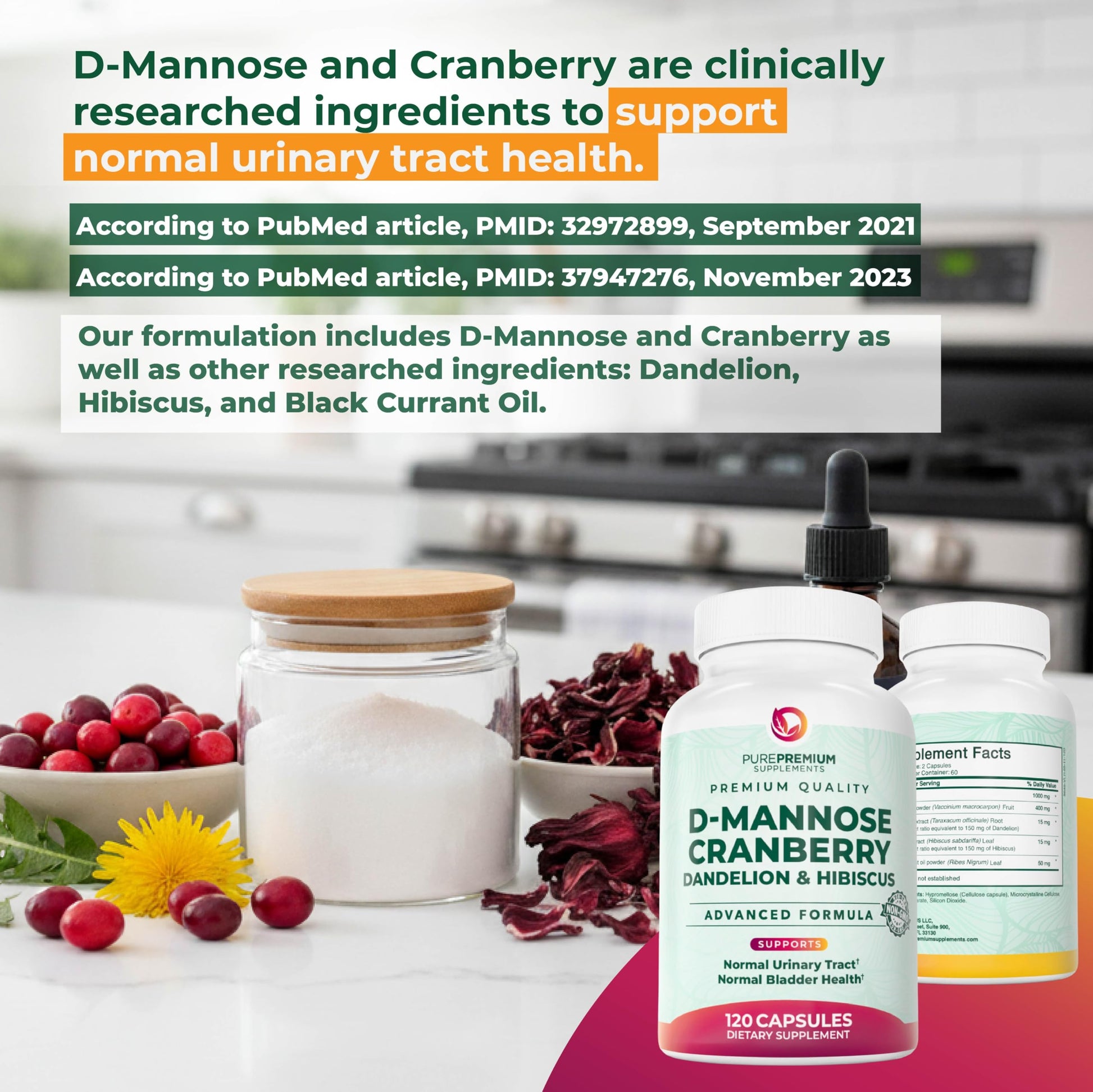 Full bottle of NewVue D-Mannose with Cranberry and Dandelion