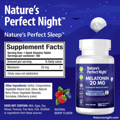 Back label of Nature's Perfect Night high potency dietary supplement highlighting vegan and sugar free ingredients