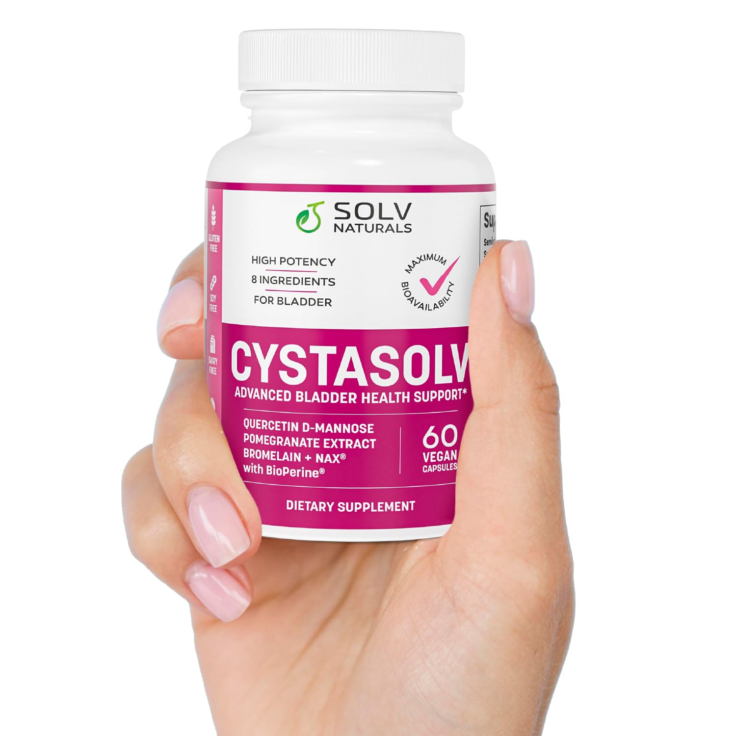 Solv Naturals urinary urgency capsule ingredients including quercetin and d-mannose