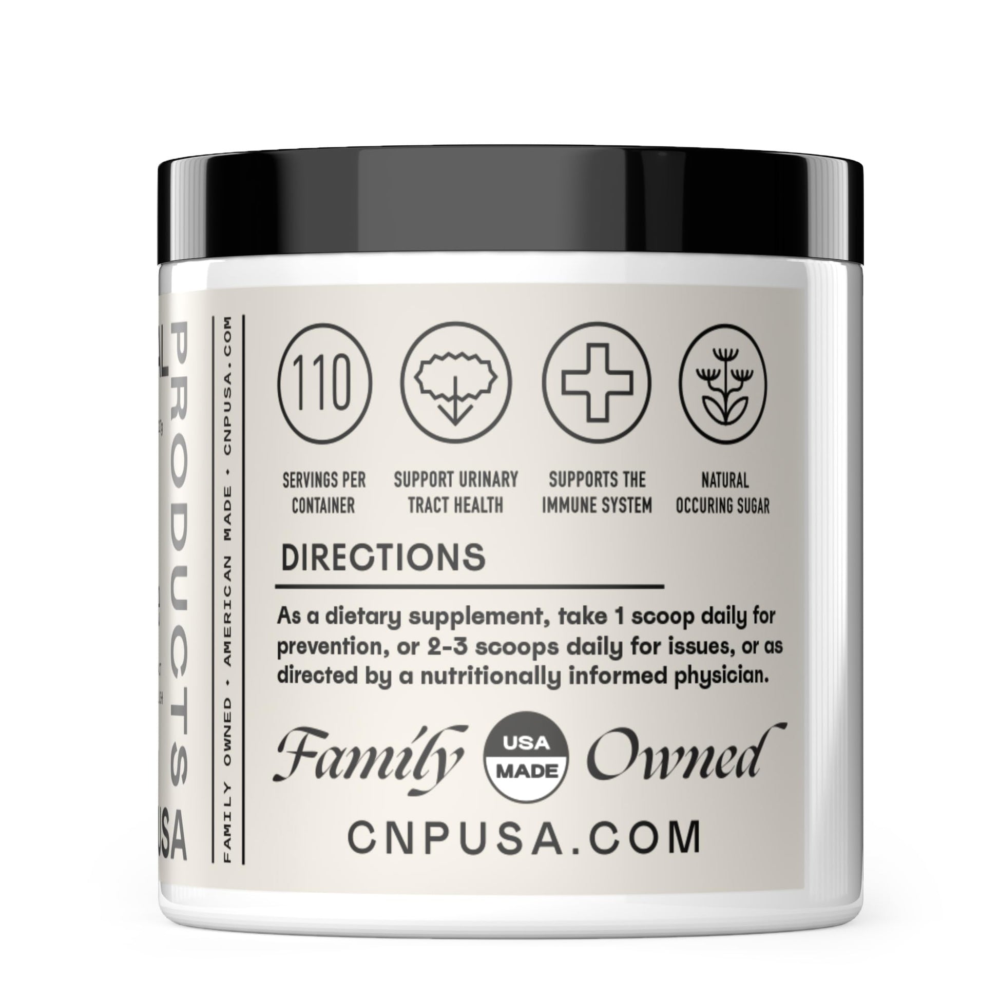 Complete Natural Products Organic D-Mannose Powder supplement facts panel showing pure guar bean source