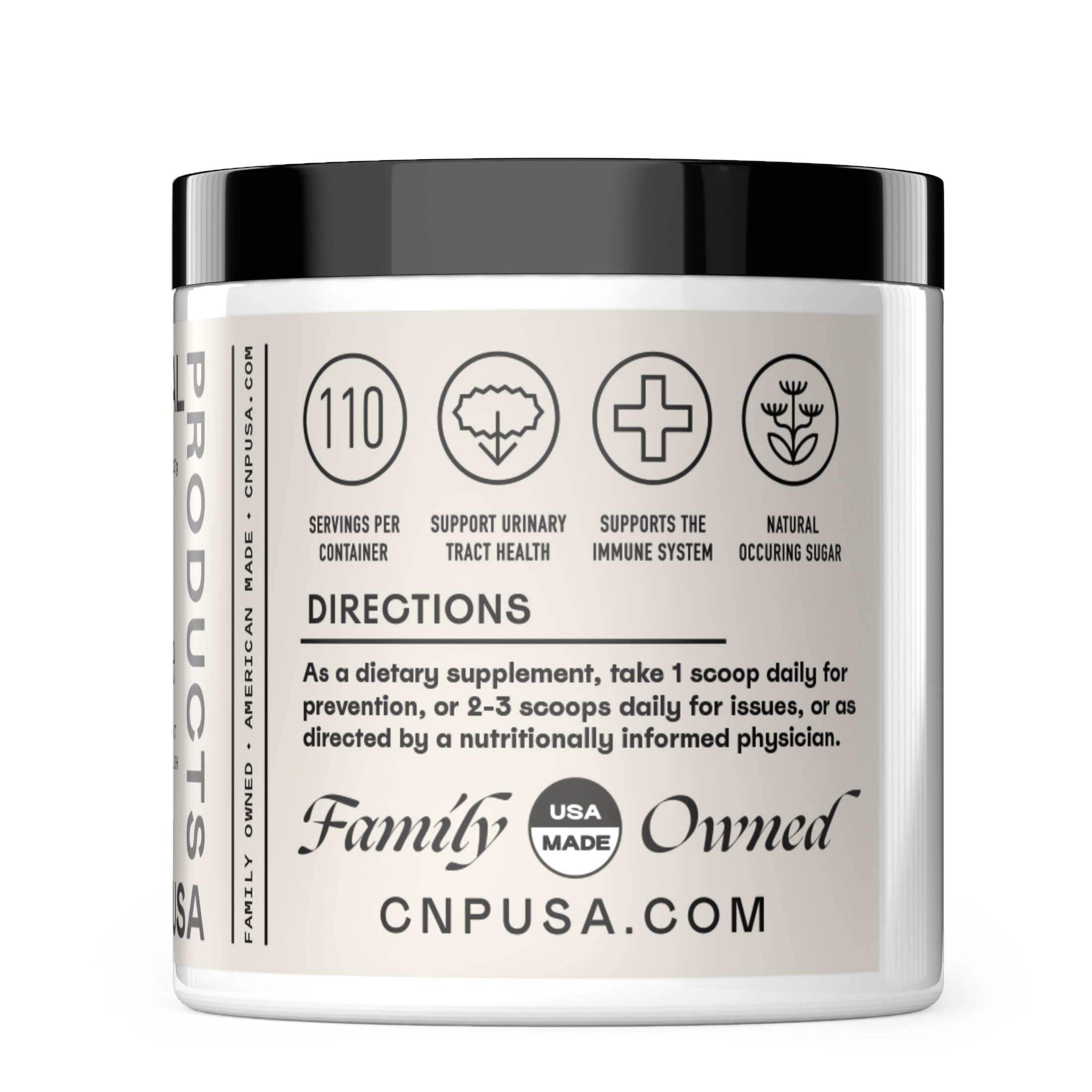 Complete Natural Products Organic D-Mannose Powder supplement facts panel showing pure guar bean source