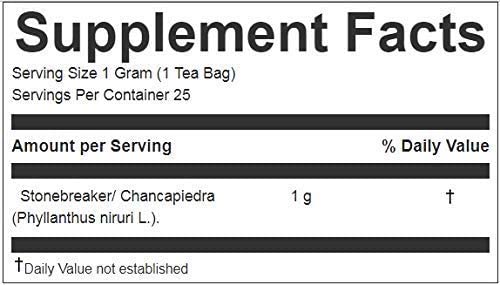 Peruvian Chanca Piedra tea bags showing brewing instructions for gallbladder stone support