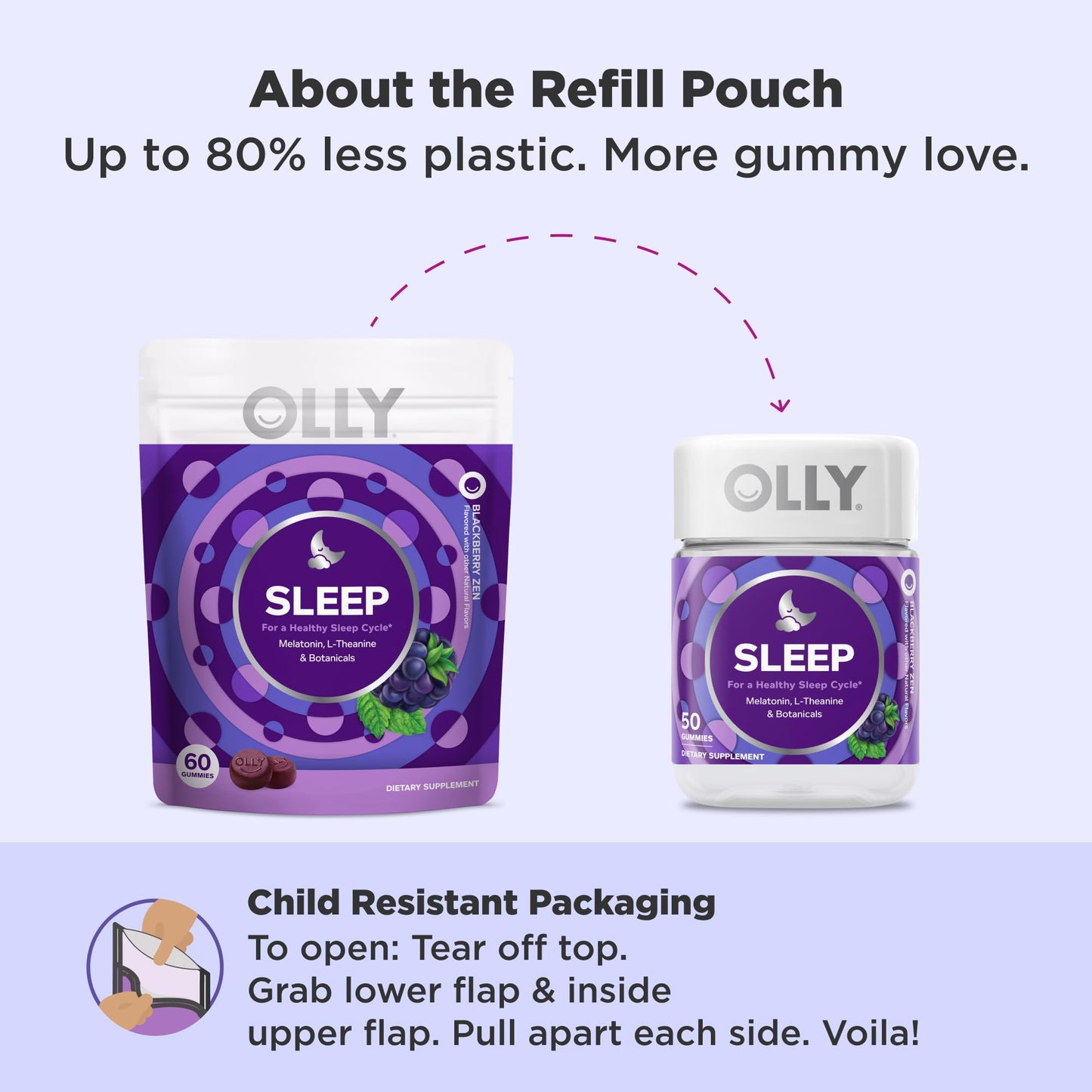 OLLY Sleep 3 Milligrams melatonin supplement bottle displaying natural color information.
