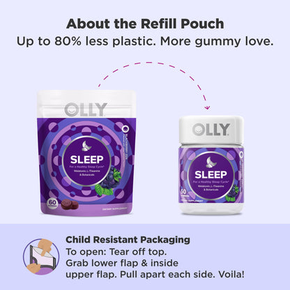 OLLY Sleep 3 Milligrams melatonin supplement bottle displaying natural color information.