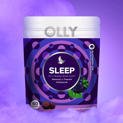 Side panel directions and clear usage instructions on OLLY Sleep 60 Count packaging.