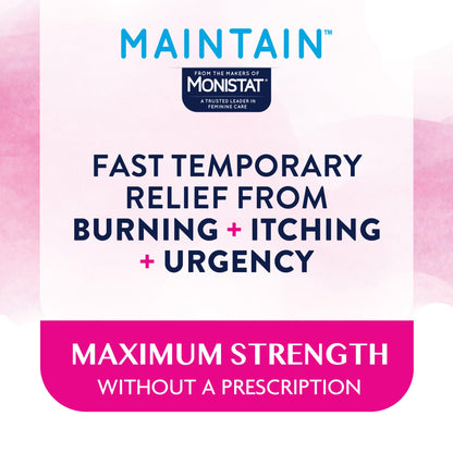Close up of the back packaging of Monistat Maintain UTI kit highlighting drug facts and active ingredients