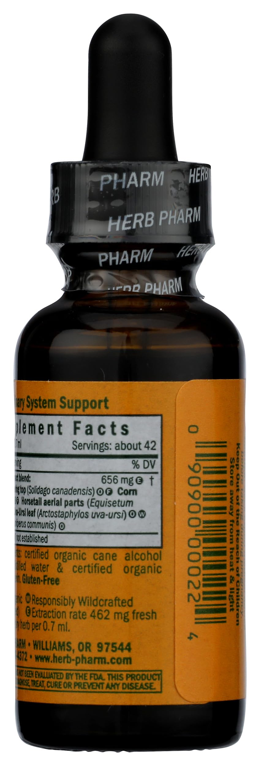 Herb Pharm Urinary System Support liquid supplement dropper and organic ingredients label