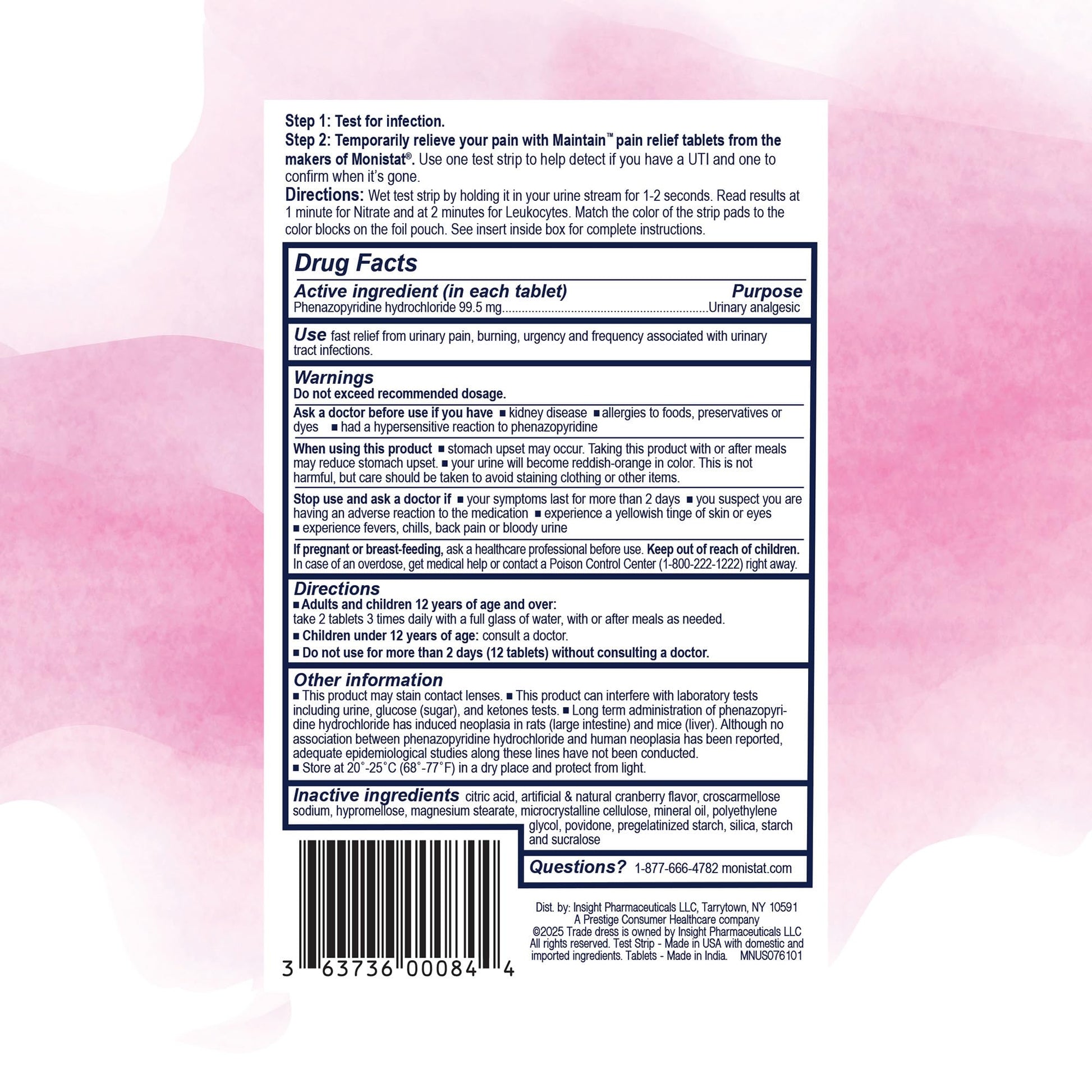 Full contents of the Monistat Maintain double action urinary health kit arranged against a clean background