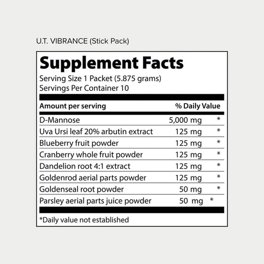 Vibrant Health UT Vibrance 10 Servings supplement facts and ingredient label details