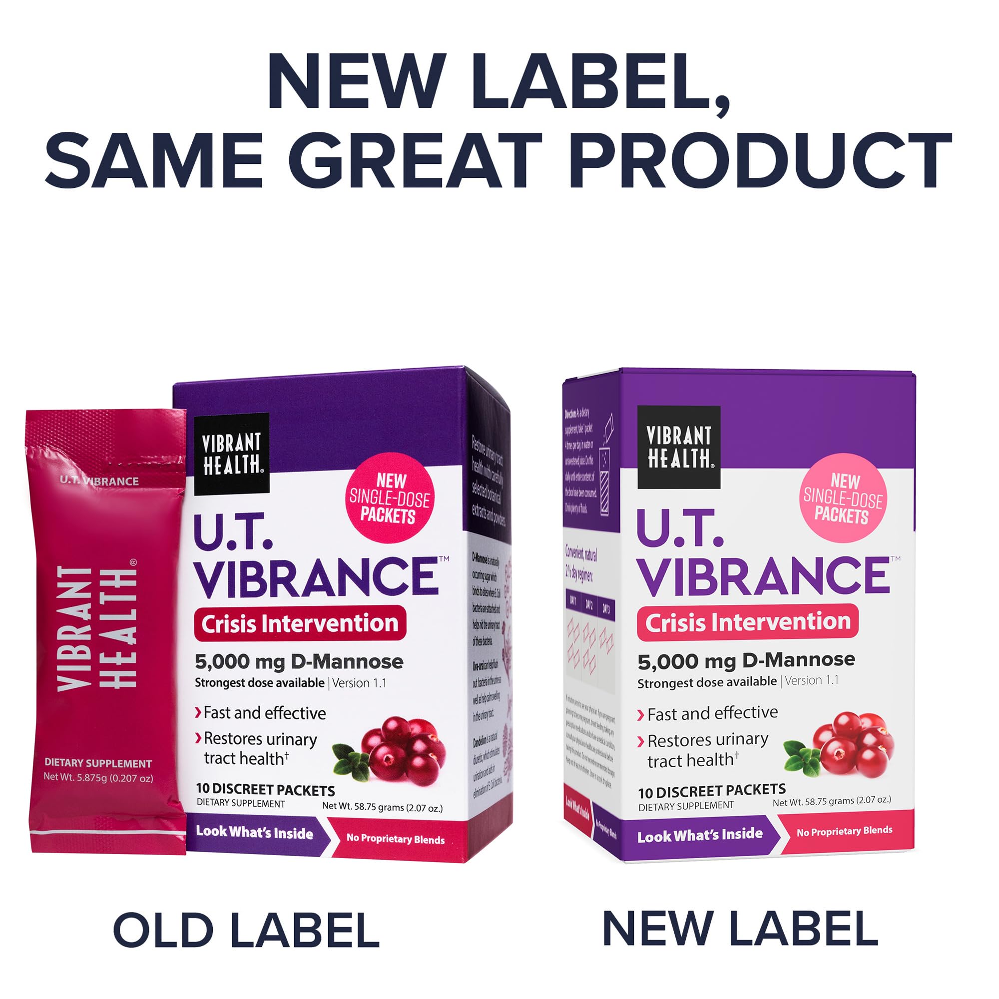 Vibrant Health UT Vibrance D Mannose powder packets displayed next to the box