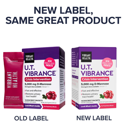 Vibrant Health UT Vibrance D Mannose powder packets displayed next to the box