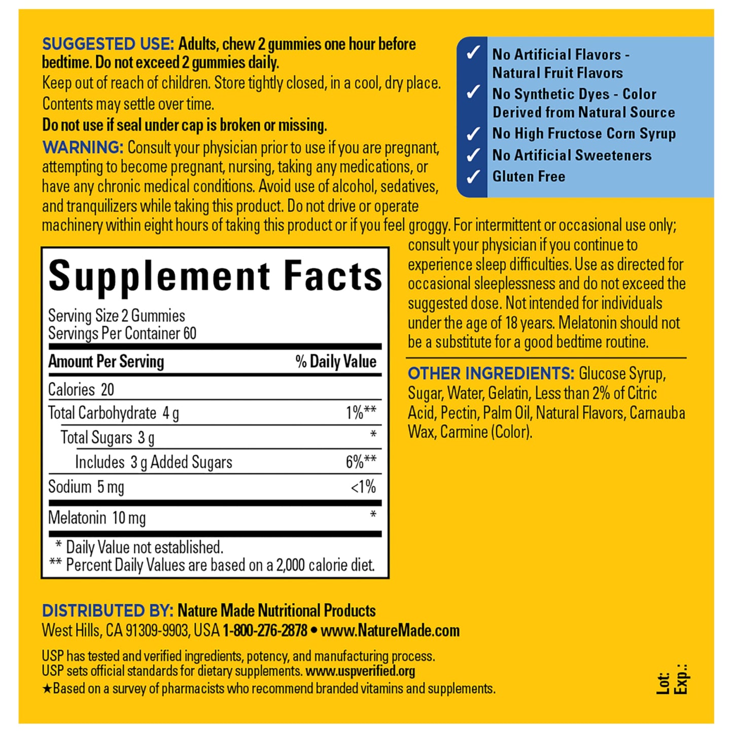 Nature Made melatonin gluten free dietary supplement bottle cap seal