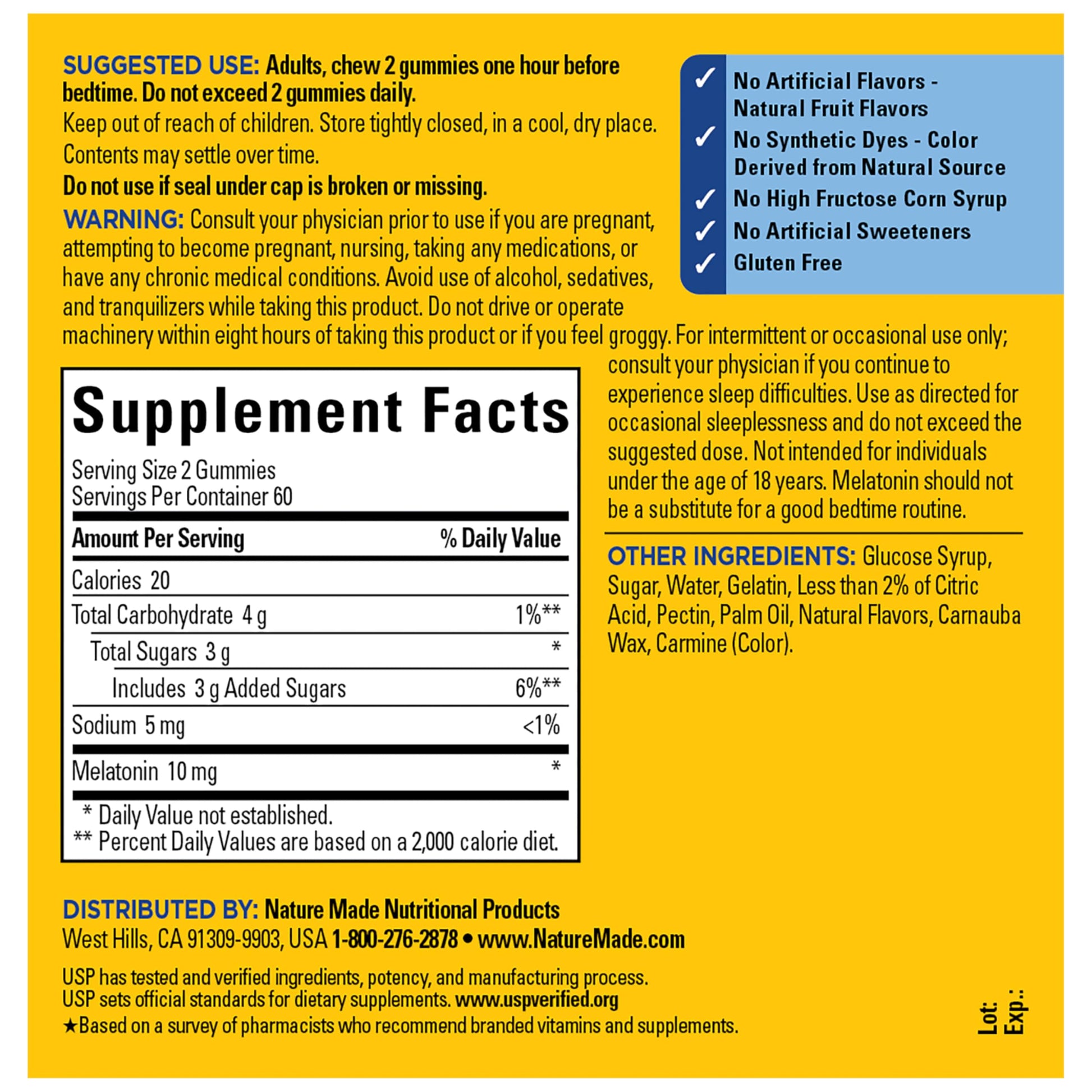 Nature Made melatonin gluten free dietary supplement bottle cap seal
