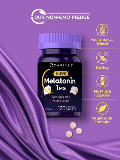 Carlyle Kids Melatonin 120 count bottle displayed upright on a clean white surface