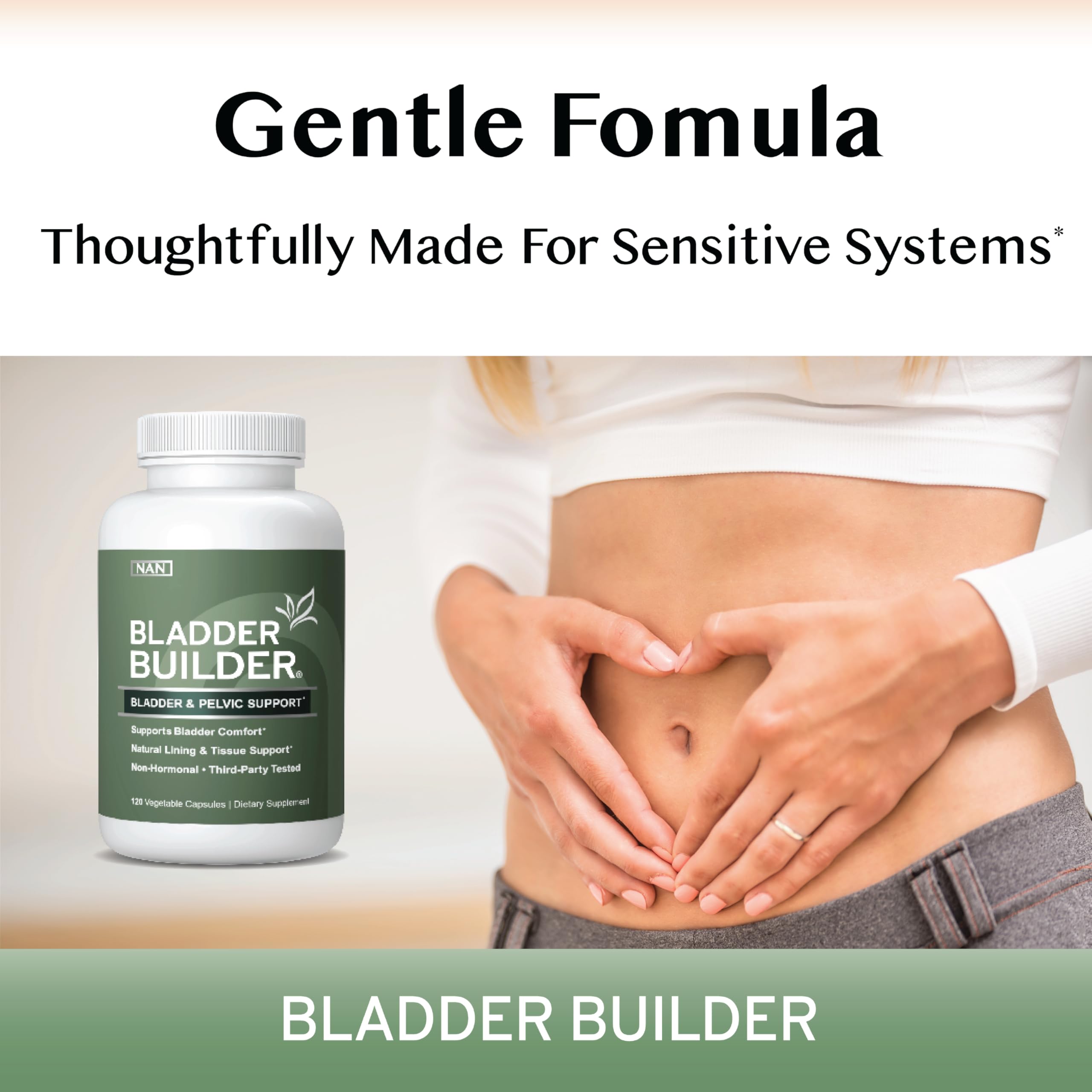 Bladder Builder bladder lining support formula showing supplement facts and manufacturing quality seals.