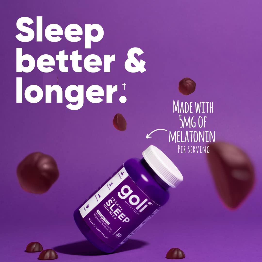 Nutritional facts panel of Goli Dreamy Sleep Gummies displaying magnesium and vitamin D quantities