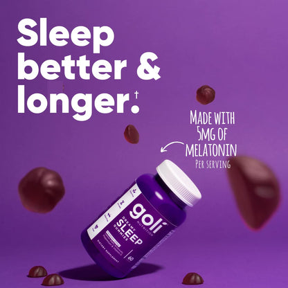 Nutritional facts panel of Goli Dreamy Sleep Gummies displaying magnesium and vitamin D quantities