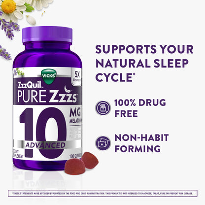 Vicks ZzzQuil Pure Zzzs berry flavor melatonin gummies packaging information