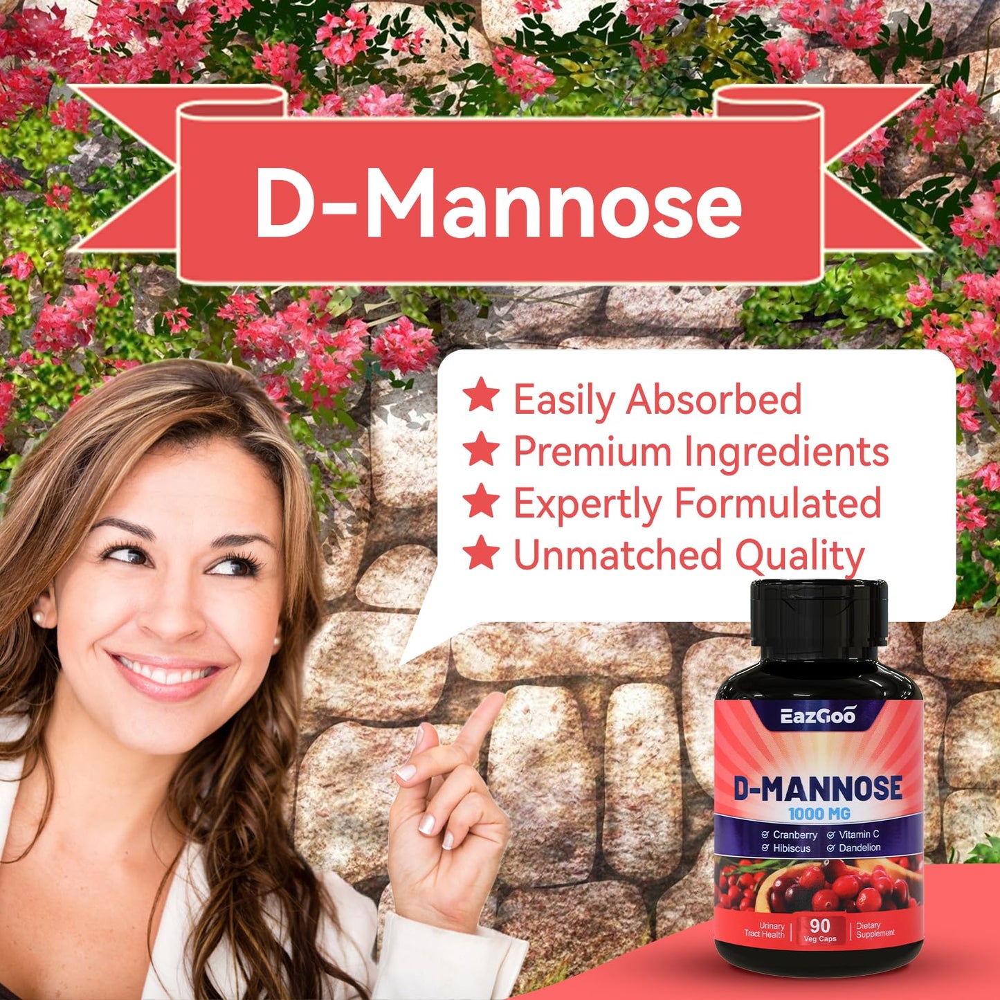 Nature's Nutrition vegan D-Mannose 90 vegetable capsules container for bladder support