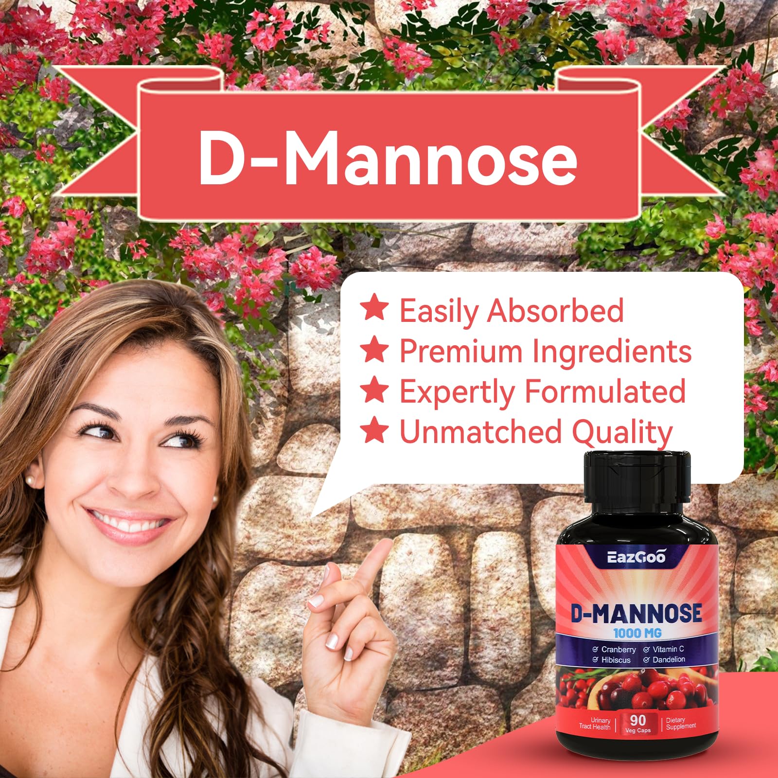 Nature's Nutrition vegan D-Mannose 90 vegetable capsules container for bladder support