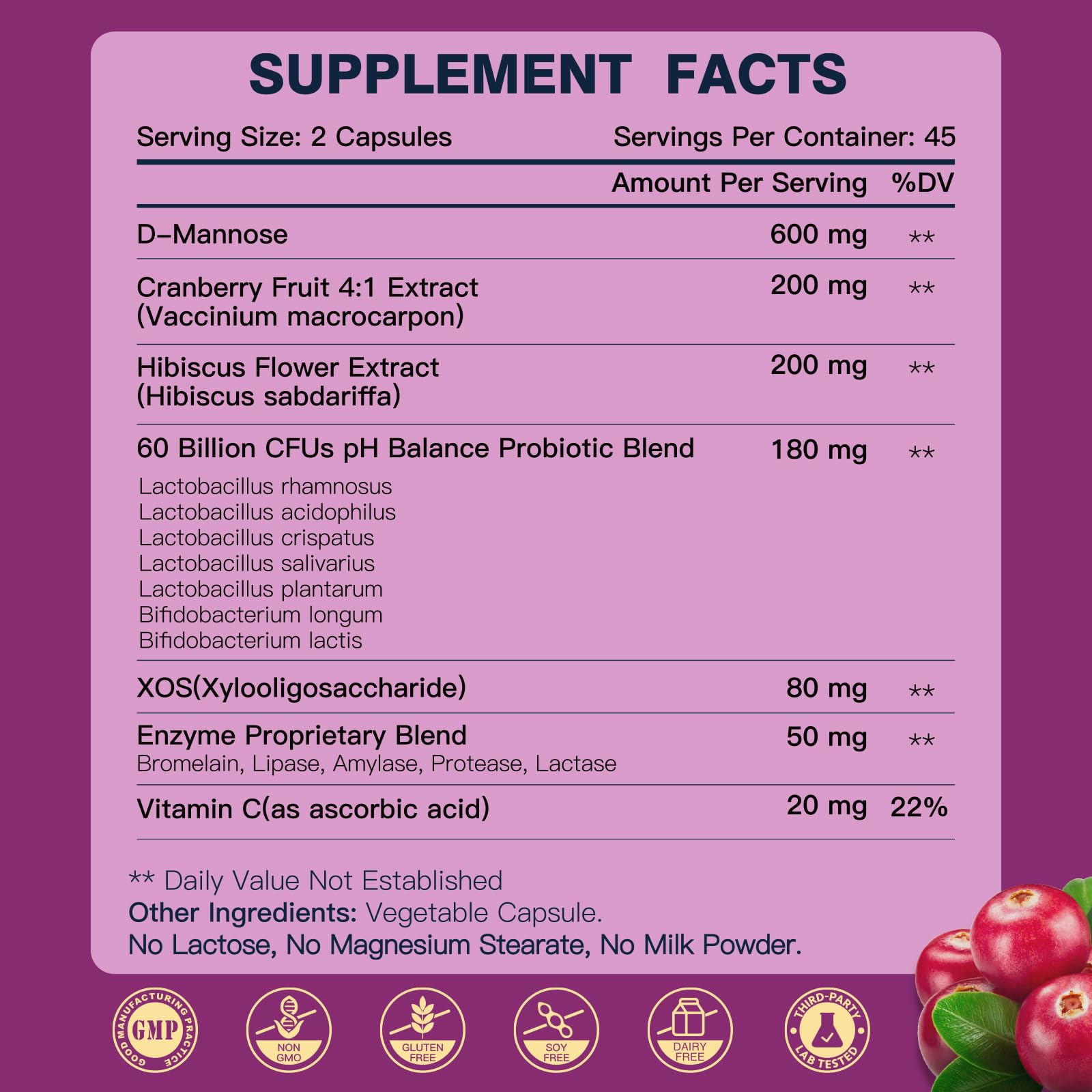 DRFOSTER Vaginal Probiotics for women showing supplement facts and ingredients panel