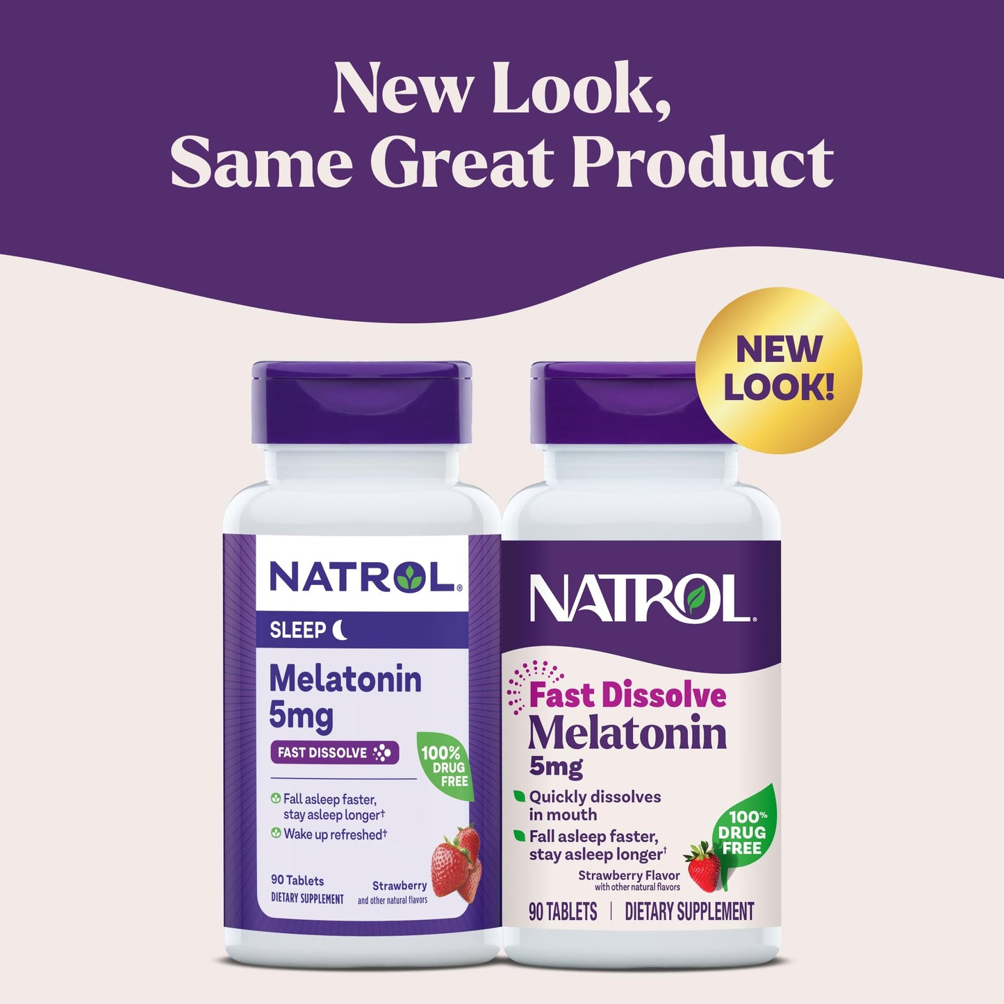 Natrol strawberry flavor fast dissolve sleep support supplement packaging details