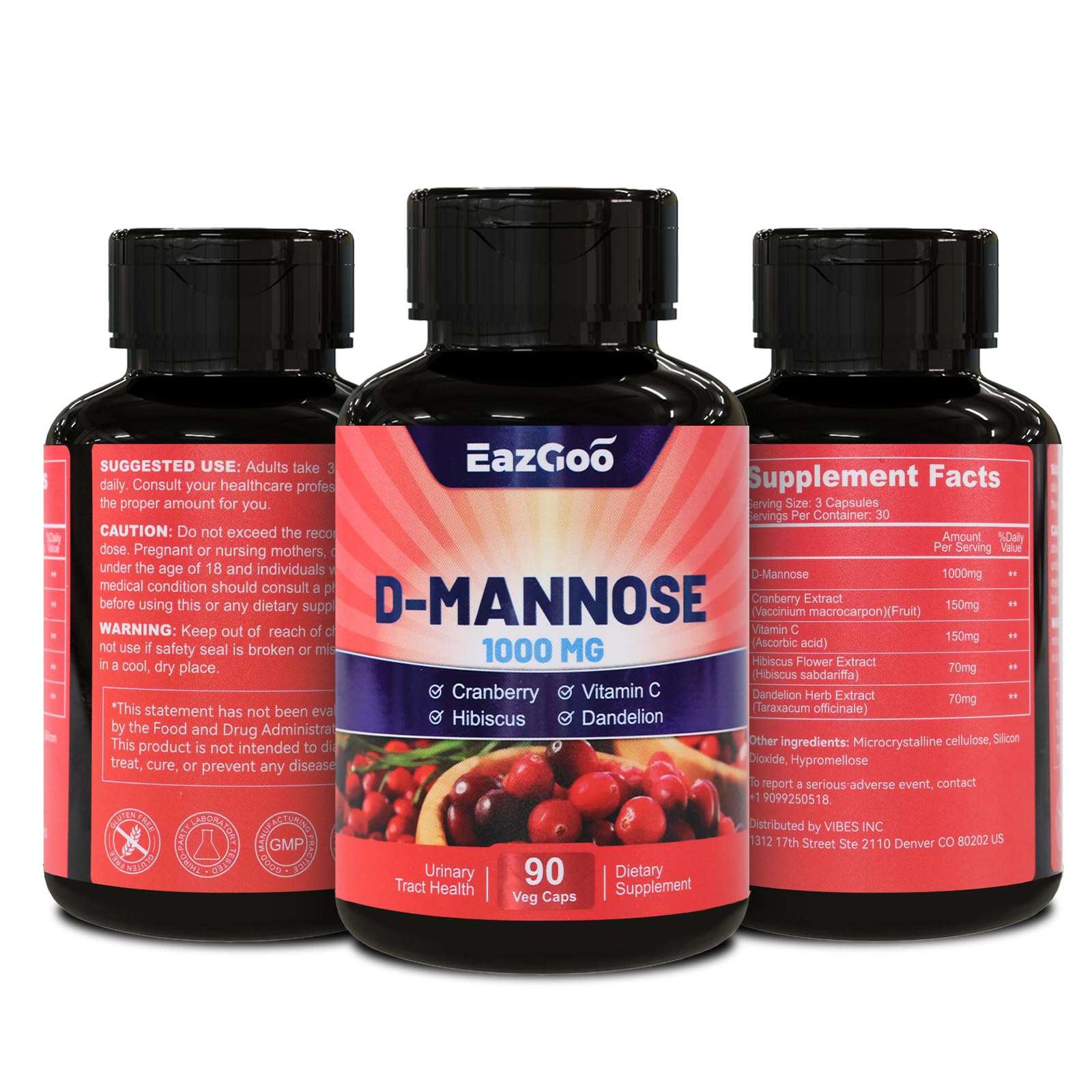 Nature's Nutrition premium D-Mannose 1000mg capsules size and serving breakdown