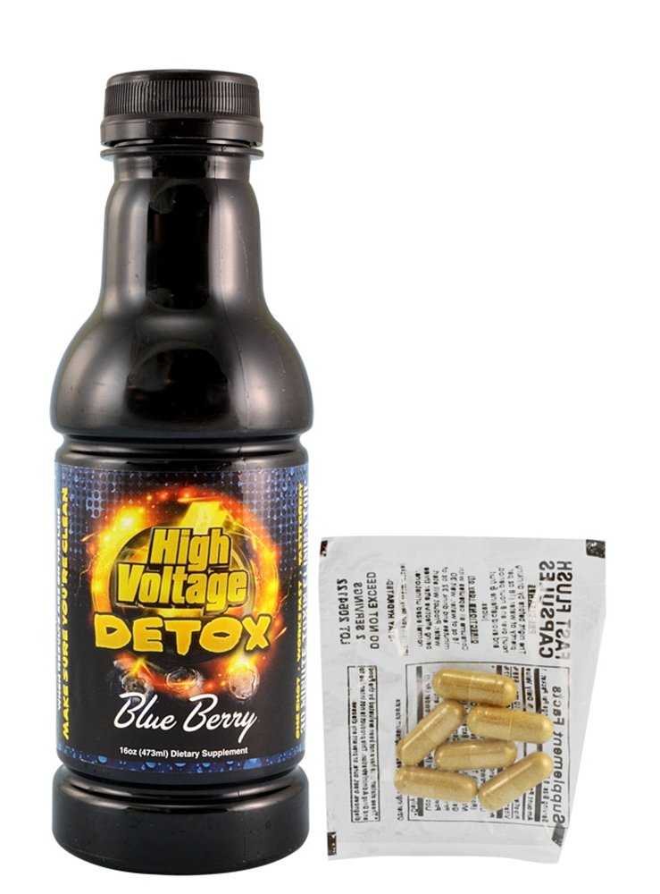 High Voltage Detox Double Flush Blueberry sixteen fluid ounce liquid beverage showing supplement facts label