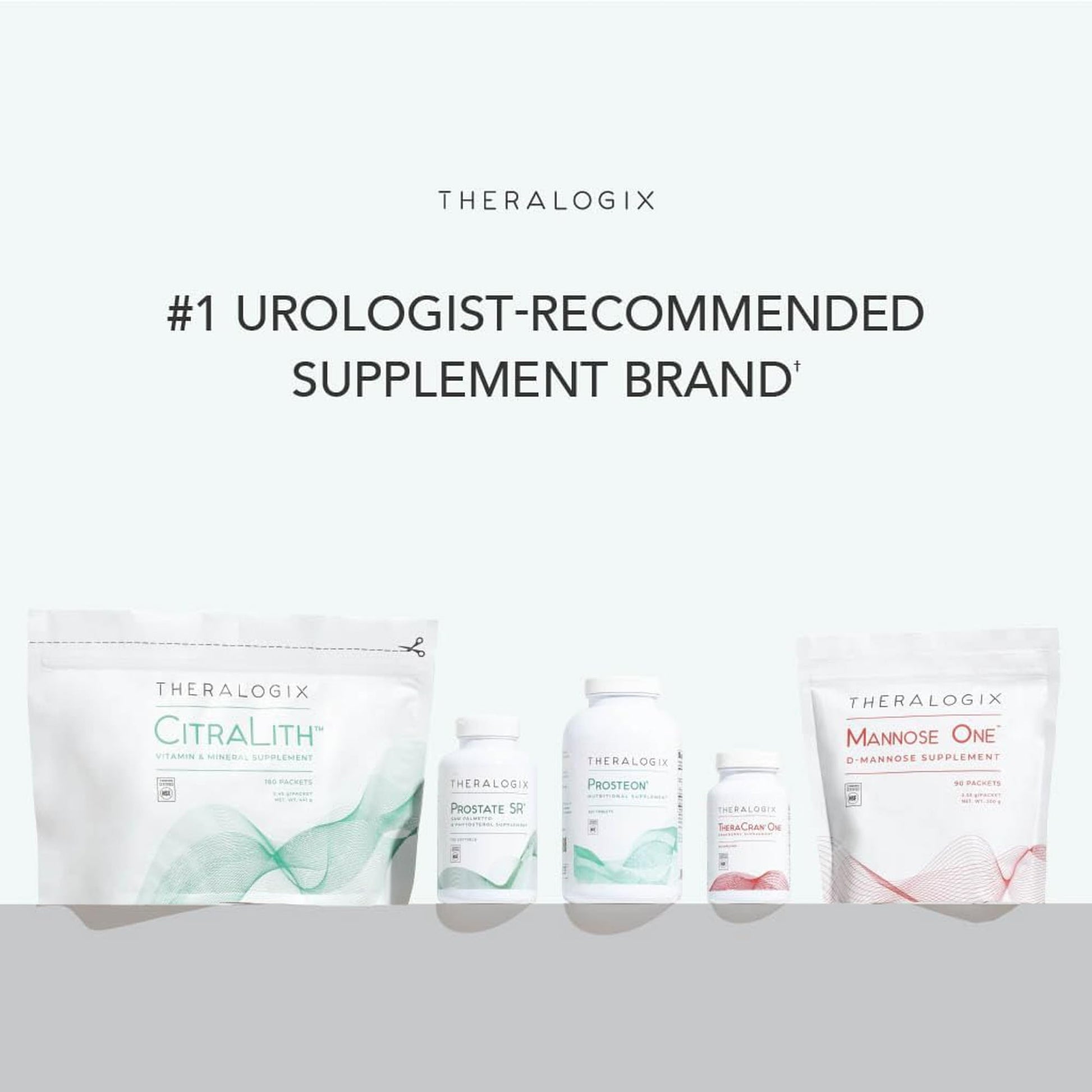 Theralogix Mannose One 90-day supply box with individual packets demonstrating on-the-go urinary tract support.