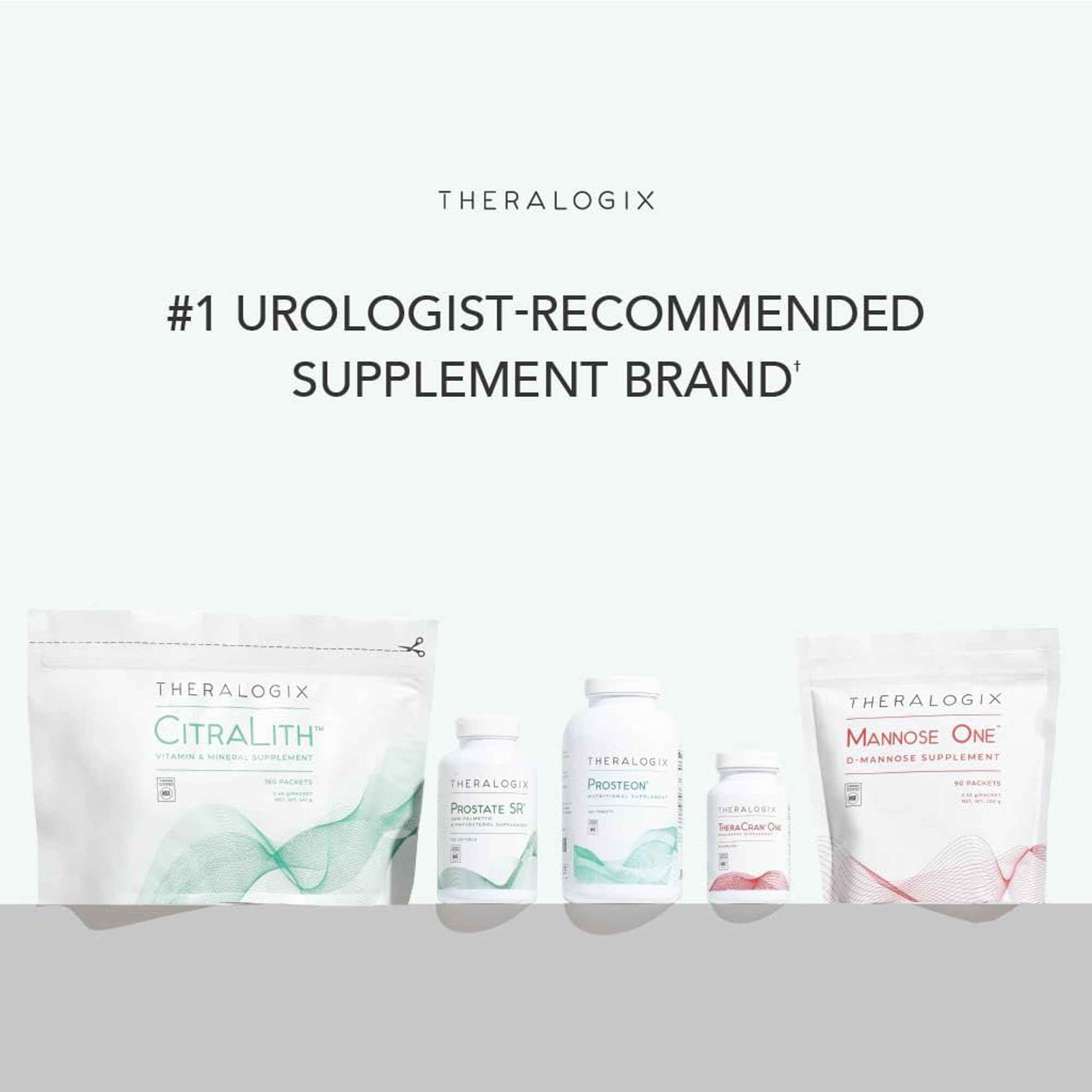 Theralogix Mannose One 90-day supply box with individual packets demonstrating on-the-go urinary tract support.