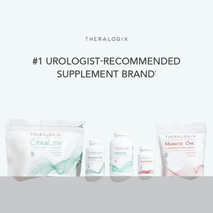 Theralogix Mannose One 90-day supply box with individual packets demonstrating on-the-go urinary tract support.