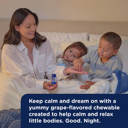 Sugar-free kids sleep aid chewable tablets by Mommy's Bliss close up view