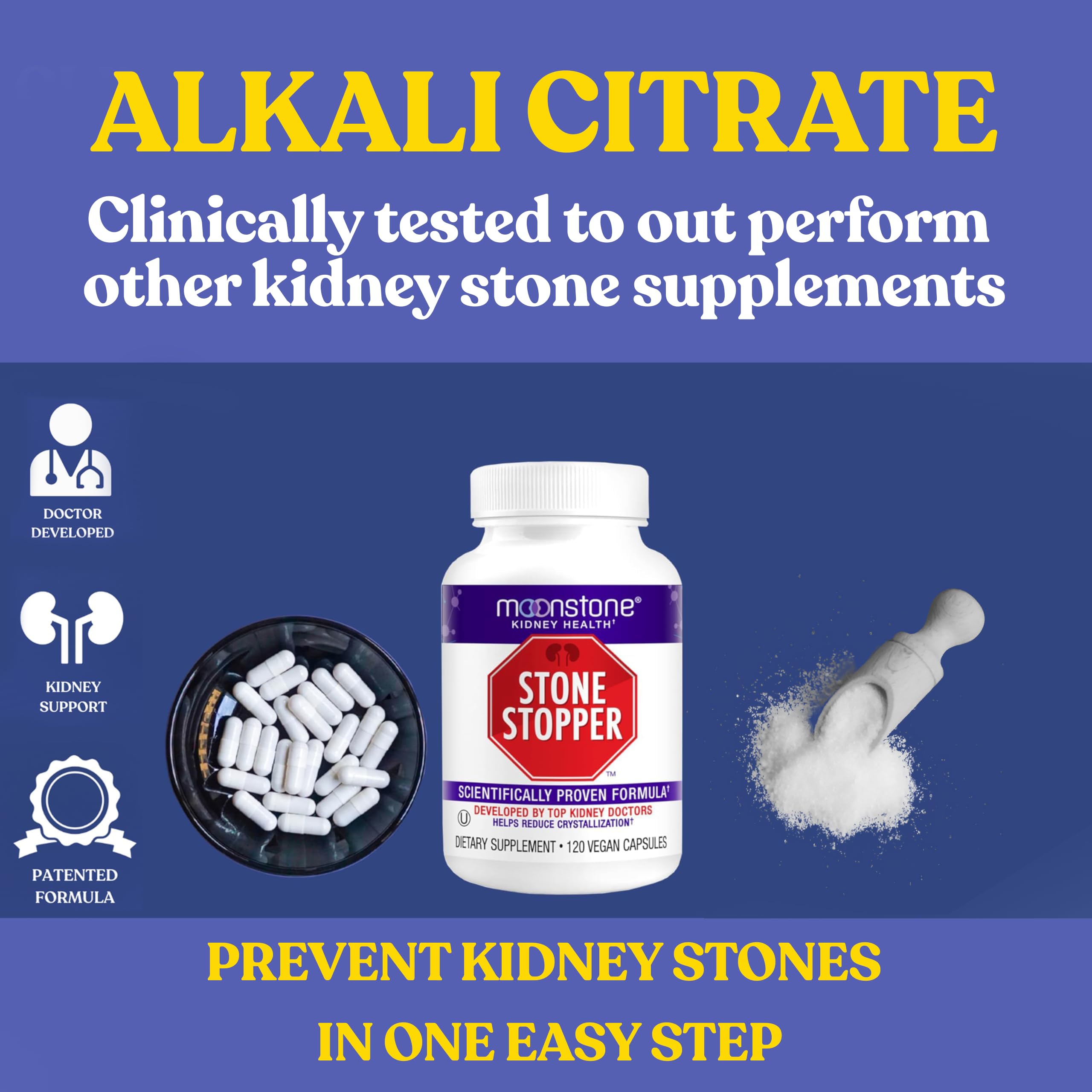 Moonstone Nutrition Stone Stopper supplement label showing alkali citrate ingredients and directions